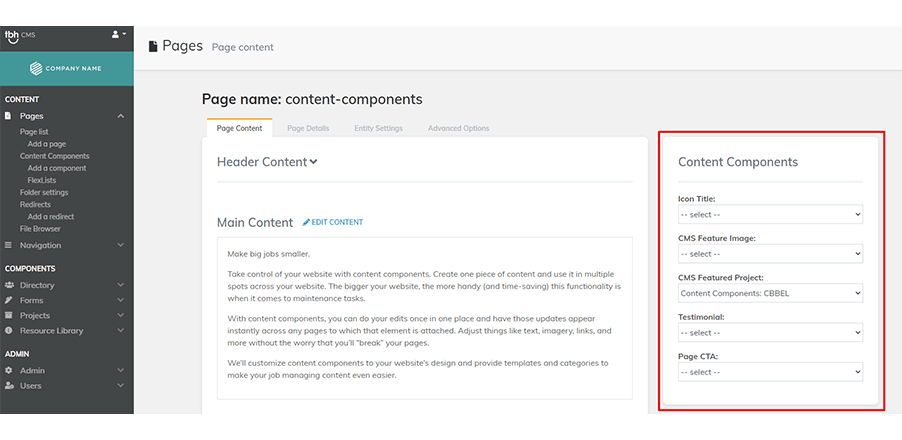 Attaching content components